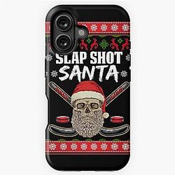 Slap Shot Santa Hockey Ugly Christmas Design iPhone Case