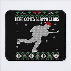 Here Comes Slappa Claus Ice Hockey Ugly Christmas Sweatshirt Mouse Pad