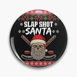 Slap Shot Santa Hockey Christmas Design Pin