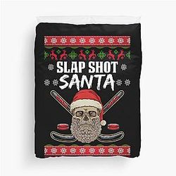 Slap Shot Santa Hockey Ugly Christmas Duvet Cover
