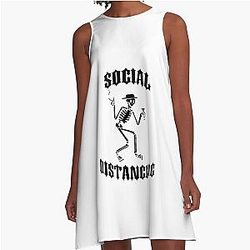 Social Distancing and Social Distortion in Black (COVID-19, Corona Virus) A-Line Dress