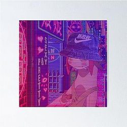 Space Dandy Meow Vaporwave Poster