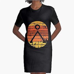 Retro StargateEarth Chevron Graphic T-Shirt Dress