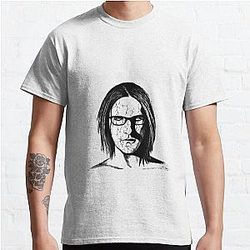 Poor Steven Wilson Black Portrait Pen Drawing Transparent Classic T-Shirt