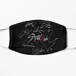 Stray Kids Face Masks - Stray Kids OT8 - Logo with Signatures (black) Flat Mask