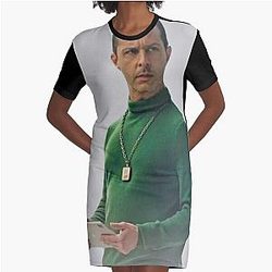 Kendall Roy Succession Green Turtle Neck Graphic T-Shirt Dress