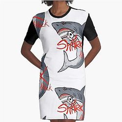 Red Eyes Poker Shark Attack Graphic T-Shirt Dress