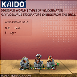 KAIDO KD99009 1+2+3 Dinosaur World 3 Types of Velociraptor Ankylosaurus Triceratops Emerge From The Shell