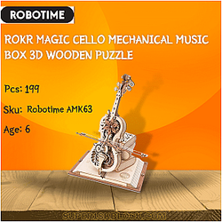 Robotime AMK63 ROKR Magic Cello Mechanical Music Box 3D Wooden Puzzle