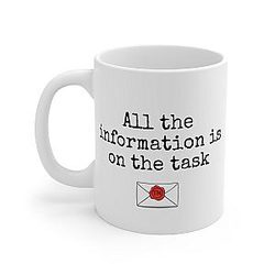 All the Information Is on the Taskmaster Mug 11oz, Funny Taskmaster Quote Coffee Mug, British TV Show Inspired Ceramic Cup, Comedy Office Humor Mug