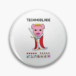 Technoblade Pins - King Pig Cool Blob Clothes Metal Button Pin White Color
