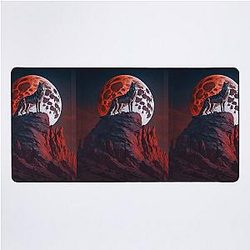A Wolf Perched atop a Grand Animal Desk Mat