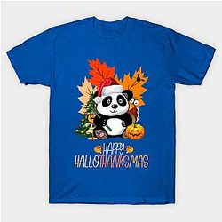 Happy Hallothanksmas panda Halloween Thanksgiving Christmas T-Shirt TP1201