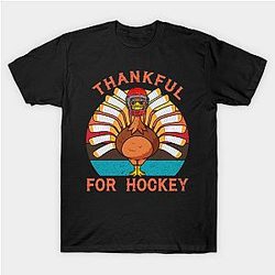 Game Vintage Thankful For Hockey Turkey Player Thanksgiving T-Shirt TP1201