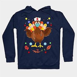 Thanksgiving Scrub Tops Women Turkey Nurse Holiday Hoodie TP1701