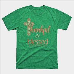 Thankful &amp; Blessed Decorative Cross Christian Women Autumn T-Shirt TP1201