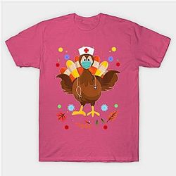 Thanksgiving Scrub Tops Women Turkey Nurse Holiday T-Shirt TP1201