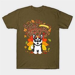 Siberian Husky Wearing Turkey Hat Fall Autumn Thanksgiving T-Shirt TP1201