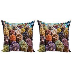 Ambesonne Spice Throw Pillow Cushion Cover Pack of 2, Dried Herbs and Flowers in Dubai Traditional Tastes, Zippered Digital Print, 18", Multicolor