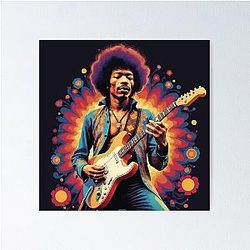 Jimmy Hendrix and guitar Poster