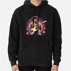 Jimmy Hendrix and guitar Pullover Hoodie