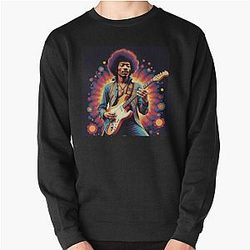 Jimmy Hendrix and guitar Pullover Sweatshirt