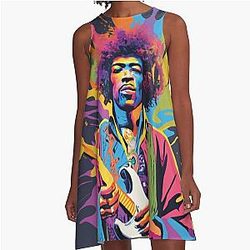 Psychedelic Jimmy Hendrix and his Guitar A-Line Dress