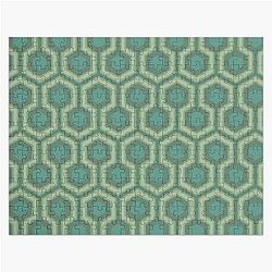 Overlook Hotel Carpet - Olive Gilver & Teal on Dark Viridian - Hexagon Design - The Shining Jigsaw Puzzle
