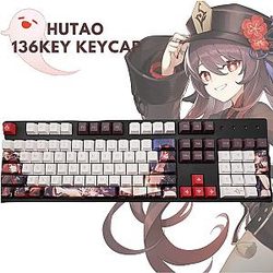 Anime Keyboard - Genshin Impact Hutao 136 Keycaps Anime Caracter Teclado para teclado mecánico