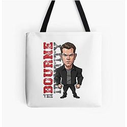 Funny Caricature of Matt Damon in The Bourne Identity All Over Print Tote Bag