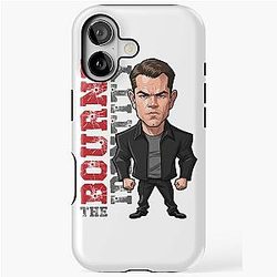 Funny caricature of Matt Damon in The Bourne Identity iPhone case