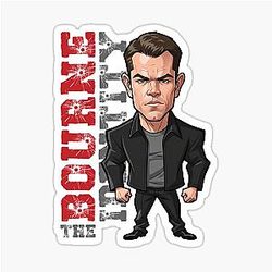 Funny caricature of Matt Damon in Bourne Identity Sticker