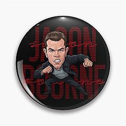 Funny caricature of Jason Bourne Matt Damon in The Bourne Identity Pin