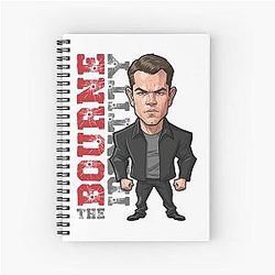 Funny caricature of Matt Damon in The Bourne Identity Spiral Notebook