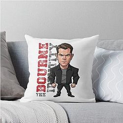 Funny caricature of Matt Damon in The Bourne Identity Throw Pillow