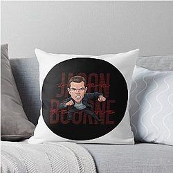 Funny caricature of Jason Bourne Matt Damon in The Bourne Identity Throw Pillow