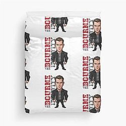Funny caricature of Matt Damon in The Bourne Identity duvet cover