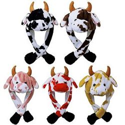 Cow Print Light Up Plush Animal Hat With Moving Jumping Ears