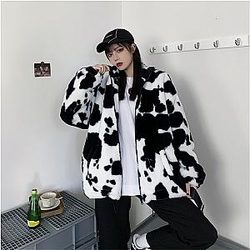 Cow Print Jacket Korean Winter Cow Pattern Fleece Unisex Jacket