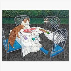 Cats Playing Mahjong in the Garden Jigsaw Puzzle
