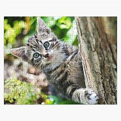 Super cute kitty cat in the garden says hey to you! Jigsaw Puzzle