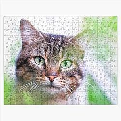 Hiding tiger like cat in the garden says hey to you! Jigsaw Puzzle