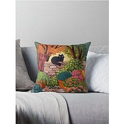 Cat in the Garden Throw Pillow