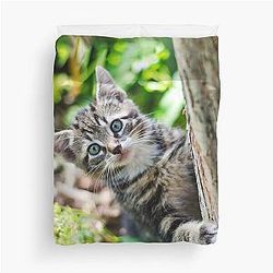 Super cute kitty cat in the garden says hey to you! Duvet Cover
