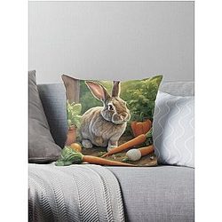 Bunny Rescue in the garden Throw Pillow