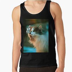 Aesthetic cat in the garden says hey to a butterfly! Tank Top