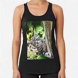 Super cute kitty cat in the garden says hey to you! Racerback Tank Top