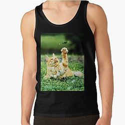Friendly cat in the garden says hey to a leaf! Tank Top