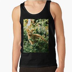 Colorful cat in the garden hiding says hey to you! Tank Top