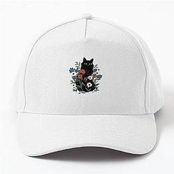 Cute black cat in the garden  Baseball Cap